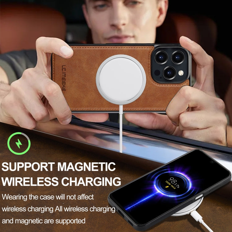 For iPhone 16 Pro LC.IMEEKE L3 Series Detachable RFID Card Bag Magsafe Phone Case(Brown)
