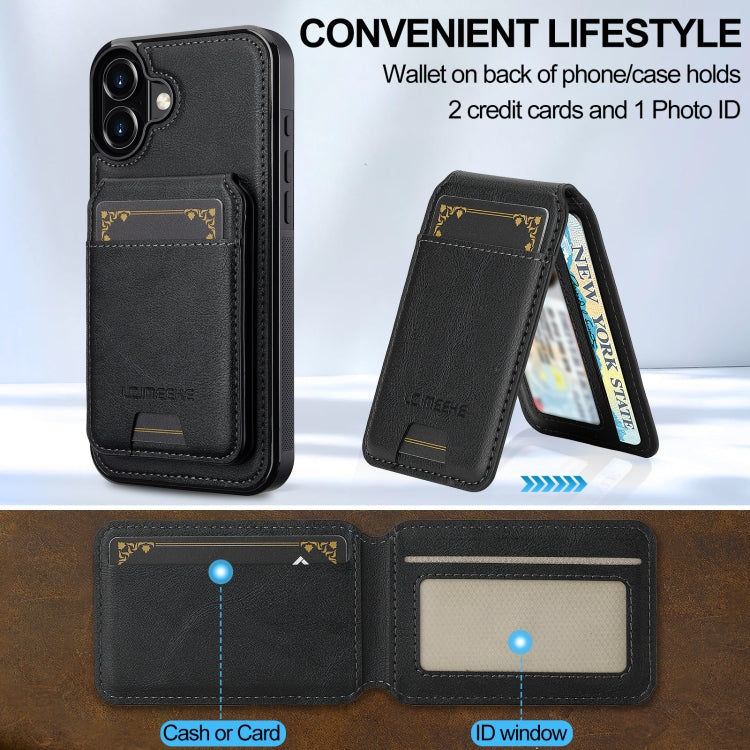 For iPhone 16 LC.IMEEKE L3 Series Detachable RFID Card Bag Magsafe Phone Case(Black)