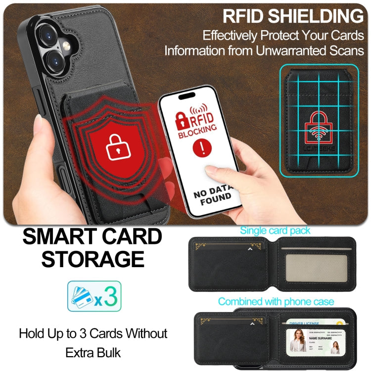 For iPhone 16 LC.IMEEKE L3 Series Detachable RFID Card Bag Magsafe Phone Case(Black)
