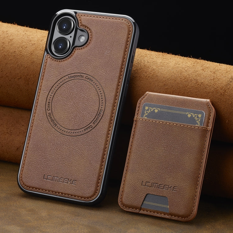 For iPhone 16 LC.IMEEKE L3 Series Detachable RFID Card Bag Magsafe Phone Case(Brown)