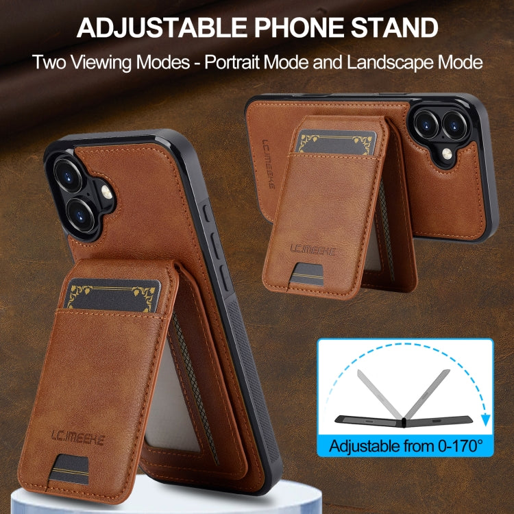 For iPhone 16 LC.IMEEKE L3 Series Detachable RFID Card Bag Magsafe Phone Case(Brown)