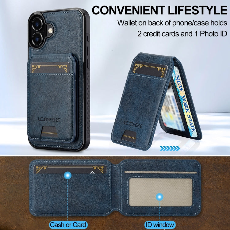 For iPhone 16 LC.IMEEKE L3 Series Detachable RFID Card Bag Magsafe Phone Case(Blue)