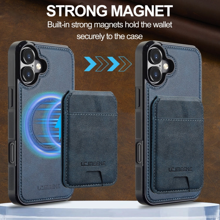 For iPhone 16 LC.IMEEKE L3 Series Detachable RFID Card Bag Magsafe Phone Case(Blue)
