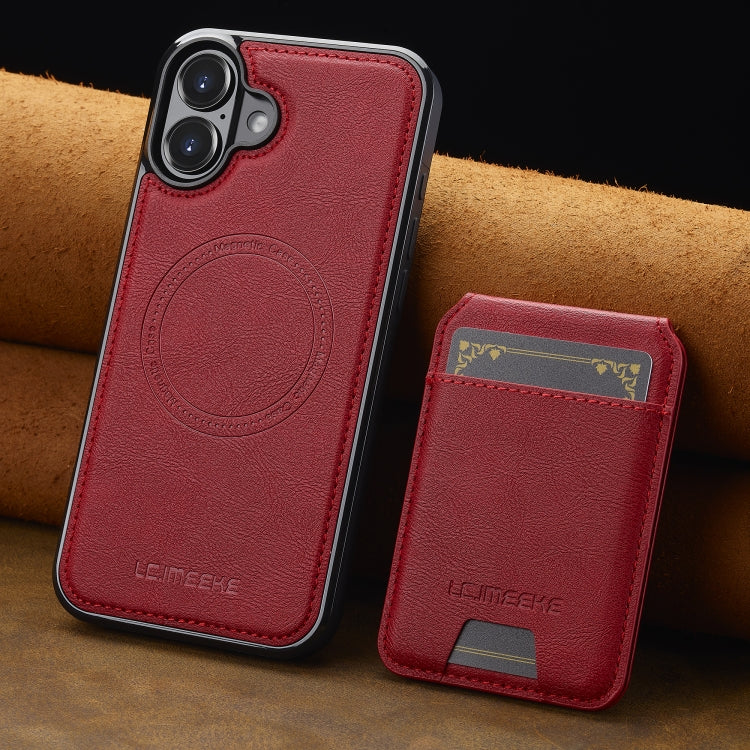 For iPhone 16 LC.IMEEKE L3 Series Detachable RFID Card Bag Magsafe Phone Case(Red)