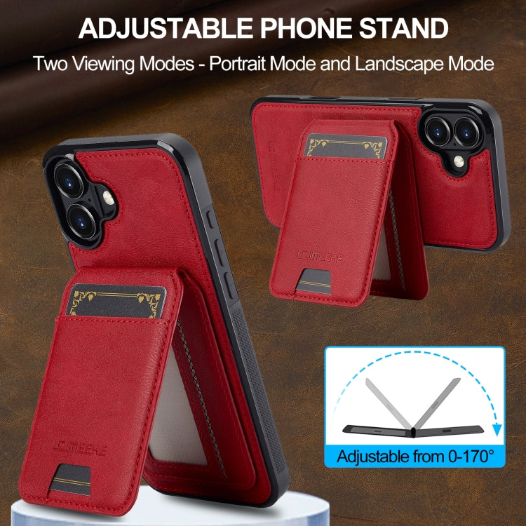 For iPhone 16 LC.IMEEKE L3 Series Detachable RFID Card Bag Magsafe Phone Case(Red)