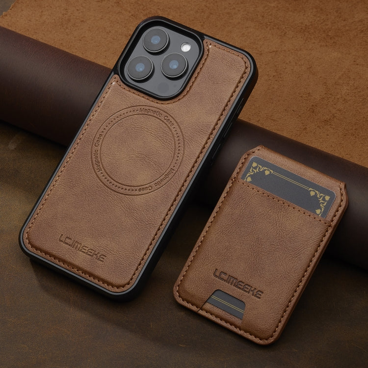 For iPhone 15 Pro Max LC.IMEEKE L3 Series Detachable RFID Card Bag Magsafe Phone Case(Brown)