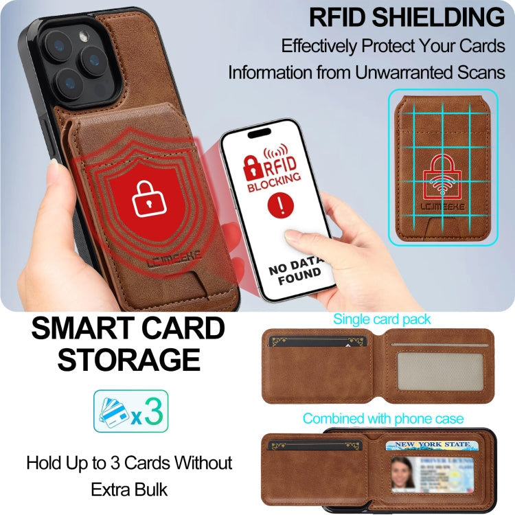 For iPhone 15 Pro Max LC.IMEEKE L3 Series Detachable RFID Card Bag Magsafe Phone Case(Brown)