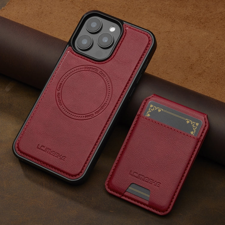 For iPhone 15 Pro Max LC.IMEEKE L3 Series Detachable RFID Card Bag Magsafe Phone Case(Red)