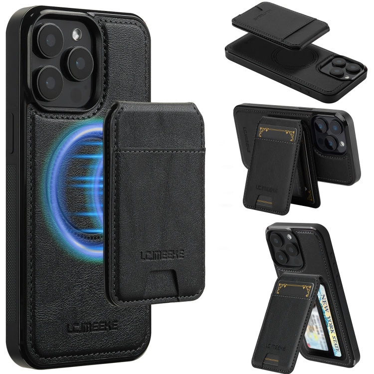 For iPhone 15 Pro LC.IMEEKE L3 Series Detachable RFID Card Bag Magsafe Phone Case(Black)