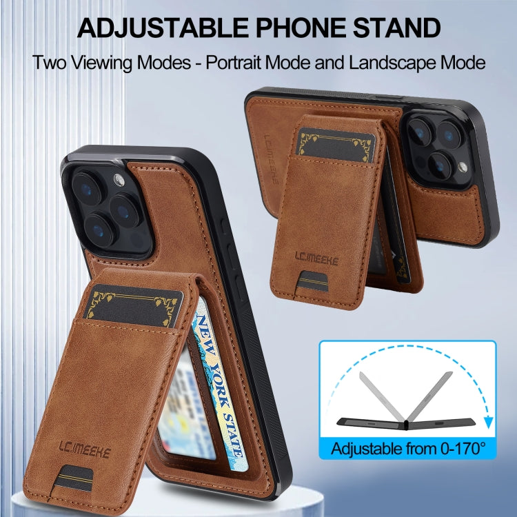 For iPhone 15 Pro LC.IMEEKE L3 Series Detachable RFID Card Bag Magsafe Phone Case(Brown)
