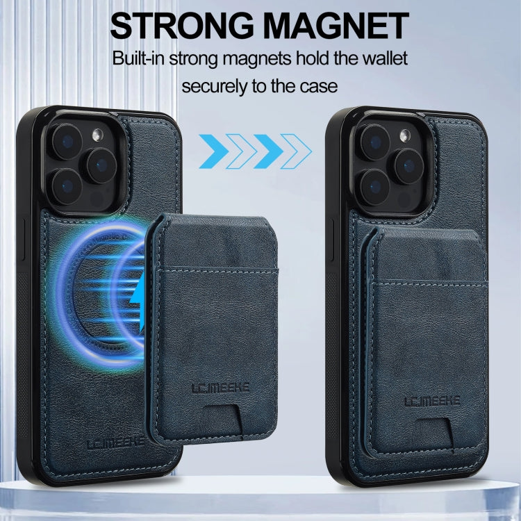 For iPhone 15 Pro LC.IMEEKE L3 Series Detachable RFID Card Bag Magsafe Phone Case(Blue)