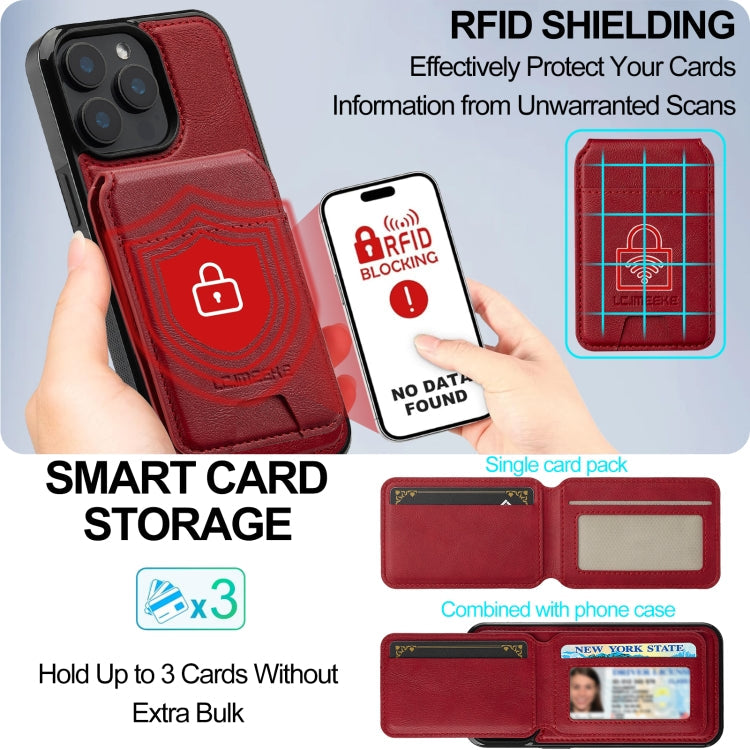 For iPhone 15 Pro LC.IMEEKE L3 Series Detachable RFID Card Bag Magsafe Phone Case(Red)