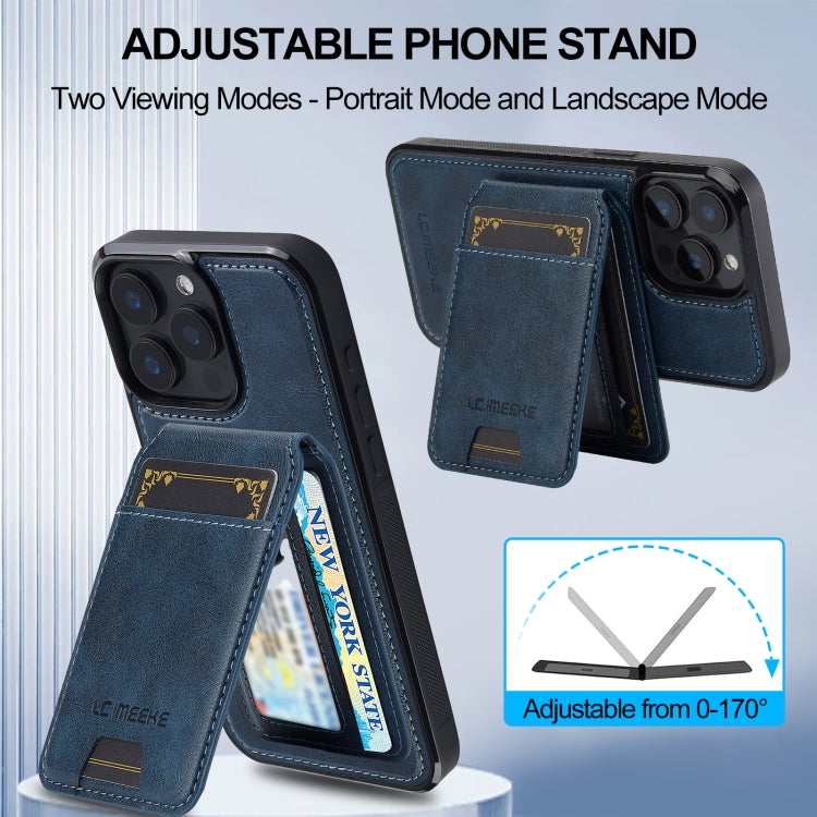 For iPhone 14 Pro Max LC.IMEEKE L3 Series Detachable RFID Card Bag Magsafe Phone Case(Blue)