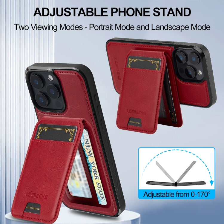 For iPhone 14 Pro Max LC.IMEEKE L3 Series Detachable RFID Card Bag Magsafe Phone Case(Red)
