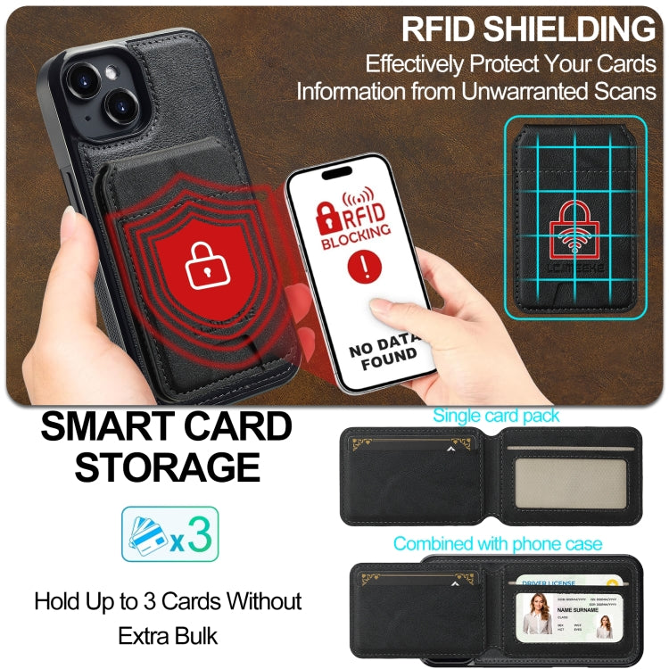 For iPhone 15 LC.IMEEKE L3 Series Detachable RFID Card Bag Magsafe Phone Case(Black)