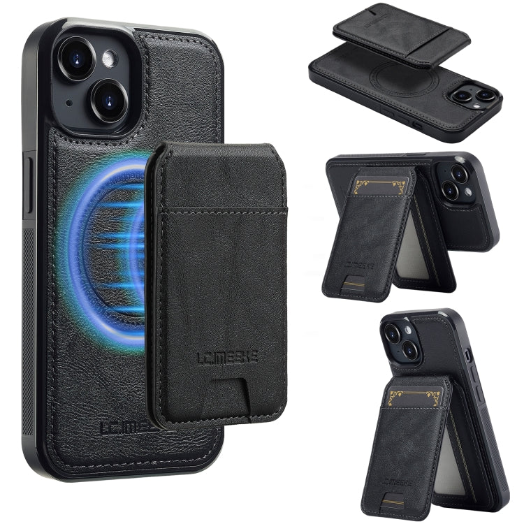 For iPhone 15 Plus / 14 Plus LC.IMEEKE L3 Series Detachable RFID Card Bag Magsafe Phone Case(Black)