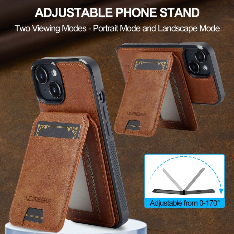 For iPhone 15 Plus / 14 Plus LC.IMEEKE L3 Series Detachable RFID Card Bag Magsafe Phone Case(Brown)