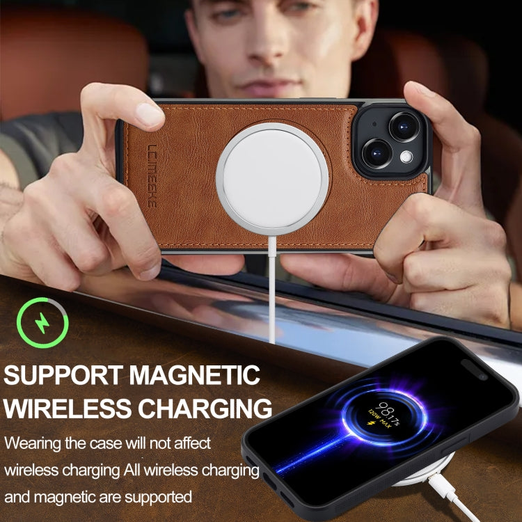 For iPhone 15 Plus / 14 Plus LC.IMEEKE L3 Series Detachable RFID Card Bag Magsafe Phone Case(Brown)