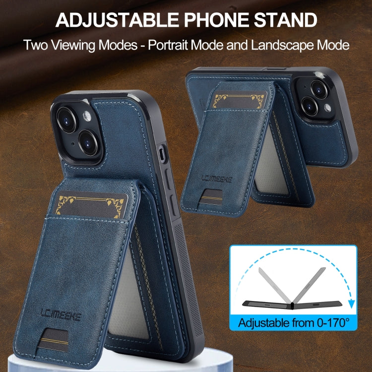 For iPhone 15 Plus / 14 Plus LC.IMEEKE L3 Series Detachable RFID Card Bag Magsafe Phone Case(Blue)