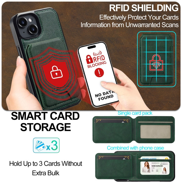 For iPhone 15 Plus / 14 Plus LC.IMEEKE L3 Series Detachable RFID Card Bag Magsafe Phone Case(Green)