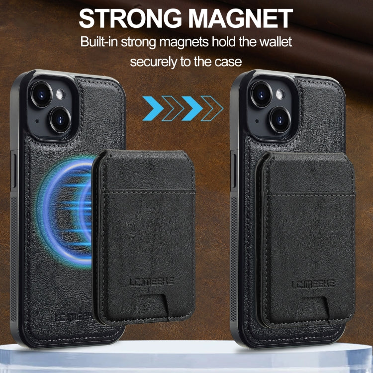 For iPhone 14 / 13 LC.IMEEKE L3 Series Detachable RFID Card Bag Magsafe Phone Case(Black)