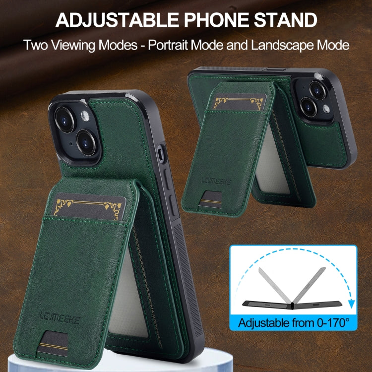 For iPhone 14 / 13 LC.IMEEKE L3 Series Detachable RFID Card Bag Magsafe Phone Case(Green)