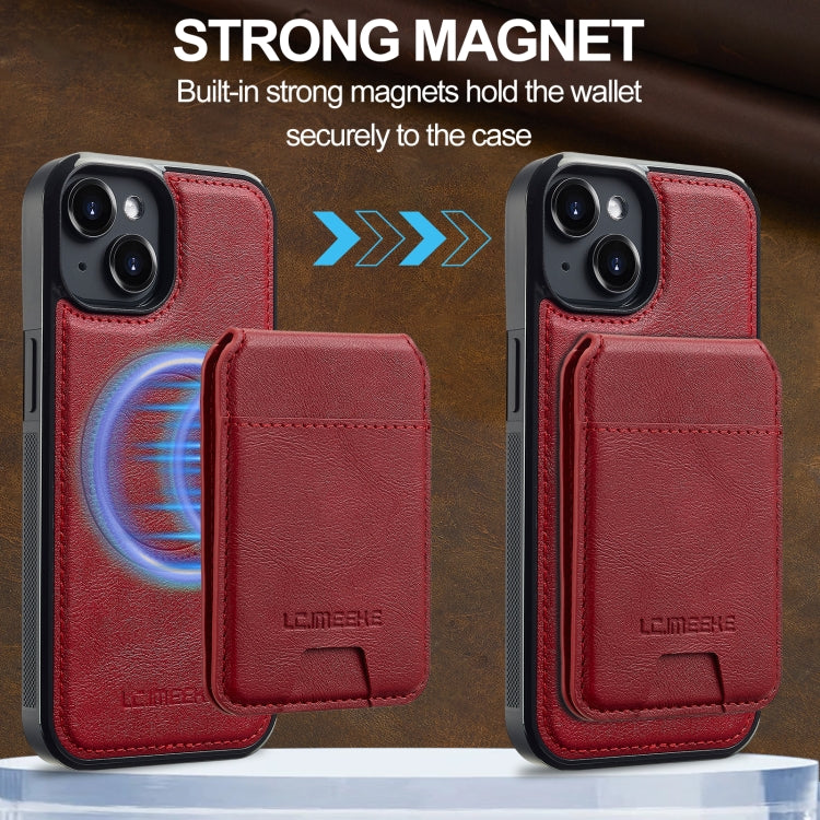 For iPhone 14 / 13 LC.IMEEKE L3 Series Detachable RFID Card Bag Magsafe Phone Case(Red)