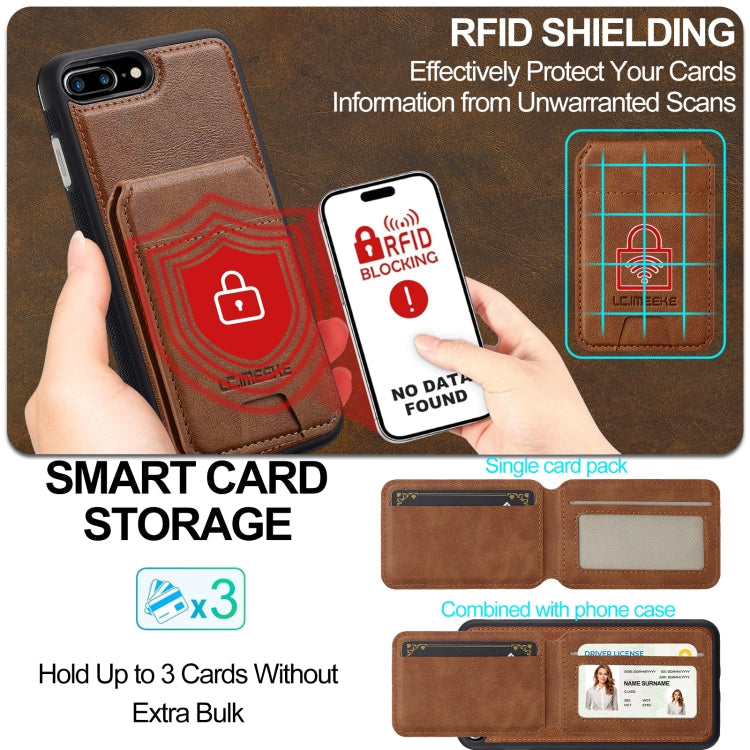 For iPhone 8 Plus / 7 Plus LC.IMEEKE L3 Series Detachable RFID Card Bag Magsafe Phone Case(Brown)