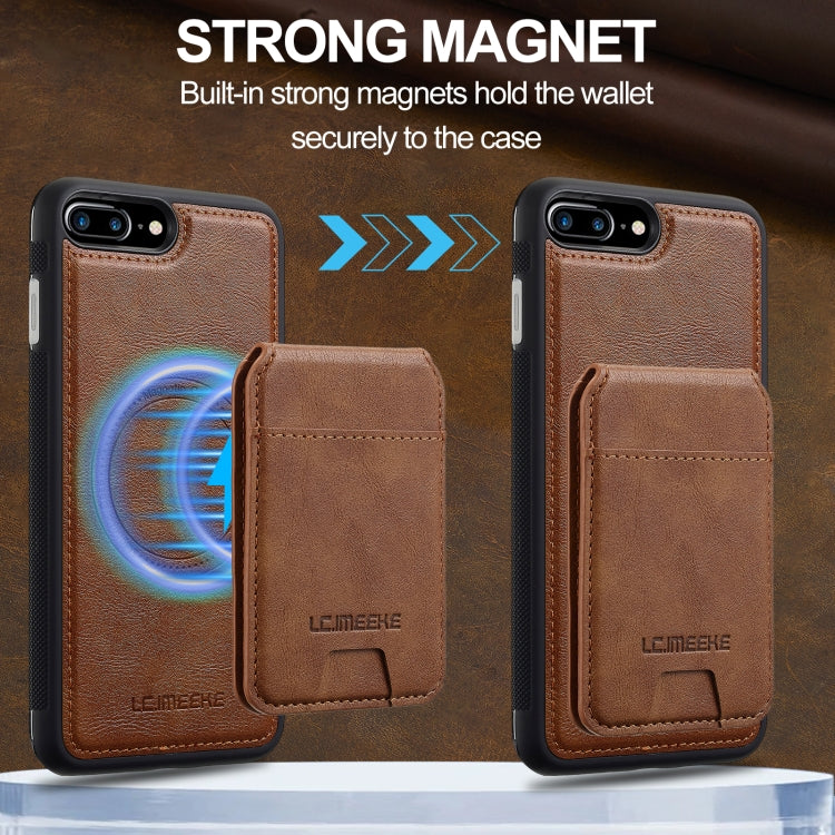 For iPhone 8 Plus / 7 Plus LC.IMEEKE L3 Series Detachable RFID Card Bag Magsafe Phone Case(Brown)