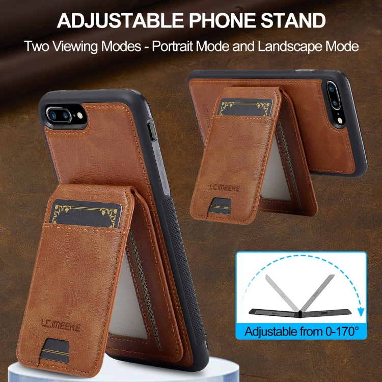 For iPhone 8 Plus / 7 Plus LC.IMEEKE L3 Series Detachable RFID Card Bag Magsafe Phone Case(Brown)
