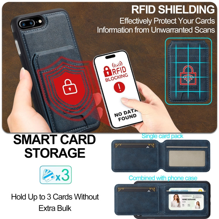 For iPhone 8 Plus / 7 Plus LC.IMEEKE L3 Series Detachable RFID Card Bag Magsafe Phone Case(Blue)