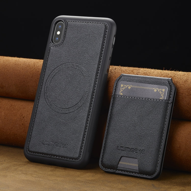 For iPhone XS / X LC.IMEEKE L3 Series Detachable RFID Card Bag Magsafe Phone Case(Black)