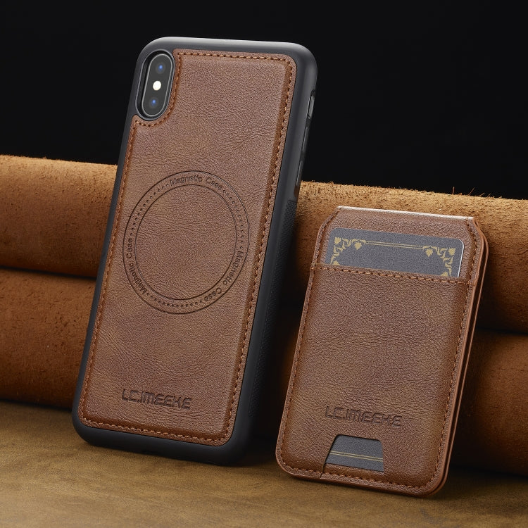 For iPhone XS / X LC.IMEEKE L3 Series Detachable RFID Card Bag Magsafe Phone Case(Brown)