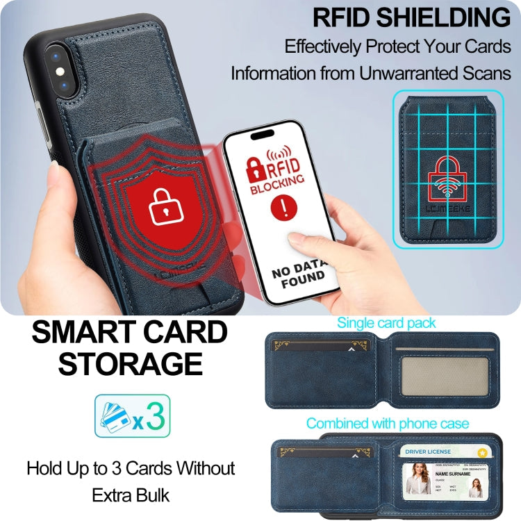For iPhone XS / X LC.IMEEKE L3 Series Detachable RFID Card Bag Magsafe Phone Case(Blue)