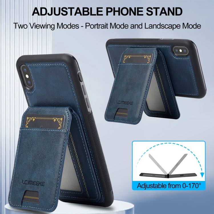 For iPhone XS / X LC.IMEEKE L3 Series Detachable RFID Card Bag Magsafe Phone Case(Blue)