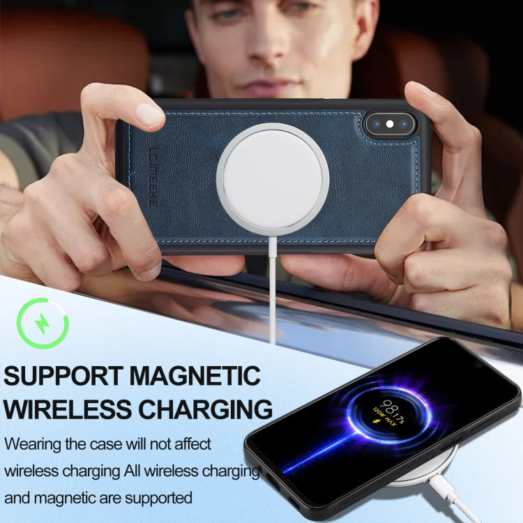 For iPhone XS / X LC.IMEEKE L3 Series Detachable RFID Card Bag Magsafe Phone Case(Blue)