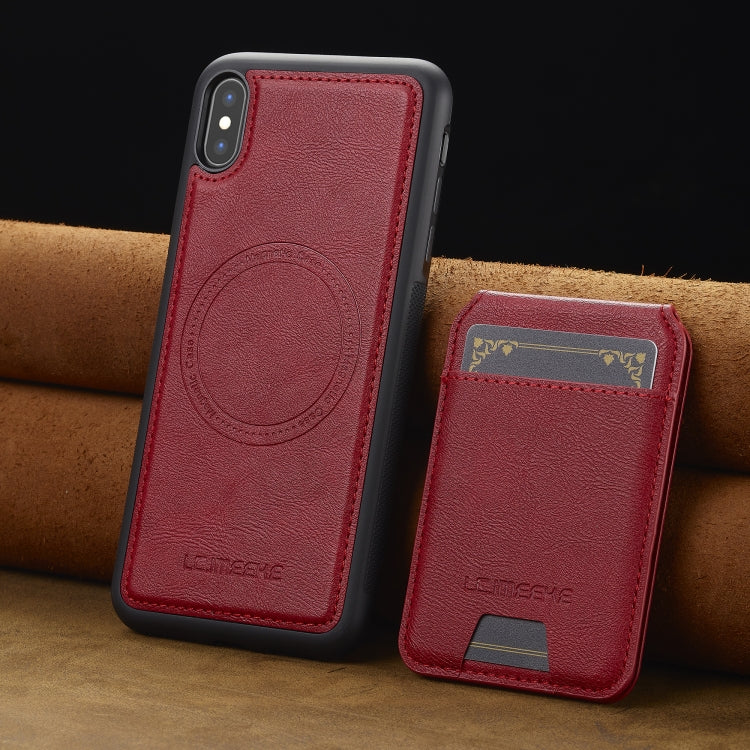 For iPhone XS / X LC.IMEEKE L3 Series Detachable RFID Card Bag Magsafe Phone Case(Red)