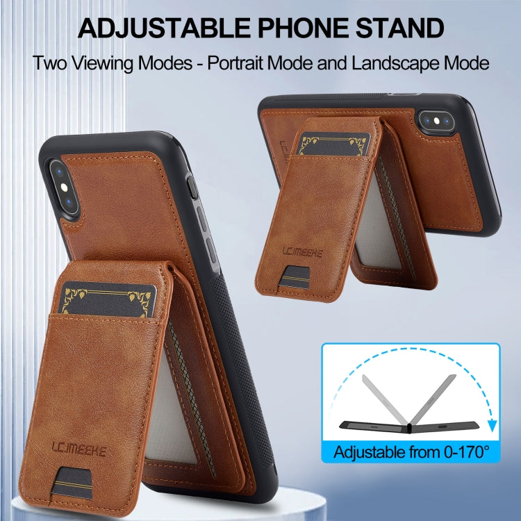 For iPhone XS Max LC.IMEEKE L3 Series Detachable RFID Card Bag Magsafe Phone Case(Brown)