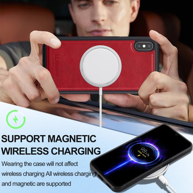For iPhone XS Max LC.IMEEKE L3 Series Detachable RFID Card Bag Magsafe Phone Case(Red)
