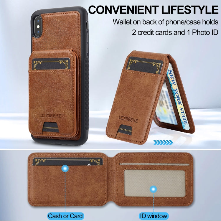 For iPhone XR LC.IMEEKE L3 Series Detachable RFID Card Bag Magsafe Phone Case(Brown)