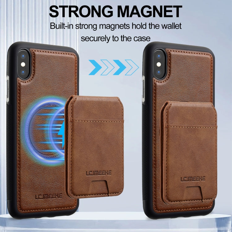 For iPhone XR LC.IMEEKE L3 Series Detachable RFID Card Bag Magsafe Phone Case(Brown)