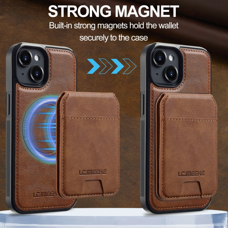 For iPhone 13 mini LC.IMEEKE L3 Series Detachable RFID Card Bag Magsafe Phone Case(Brown)