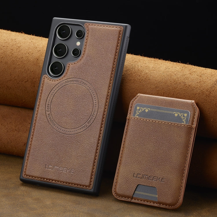 For Samsung Galaxy S24 Ultra 5G LC.IMEEKE L3 Series Detachable RFID Card Bag Magsafe Phone Case(Brown)