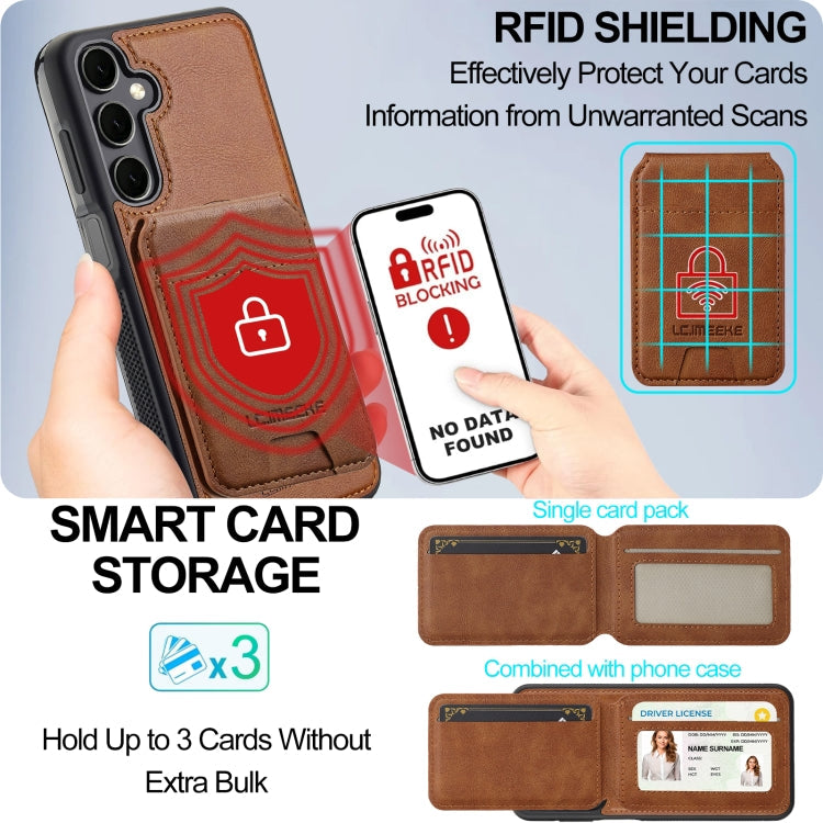 For Samsung Galaxy S24+ 5G LC.IMEEKE L3 Series Detachable RFID Card Bag Magsafe Phone Case(Brown)