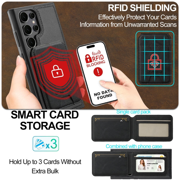 For Samsung Galaxy S23 Ultra 5G LC.IMEEKE L3 Series Detachable RFID Card Bag Magsafe Phone Case(Black)