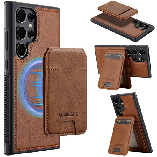 For Samsung Galaxy S23 Ultra 5G LC.IMEEKE L3 Series Detachable RFID Card Bag Magsafe Phone Case(Brown)