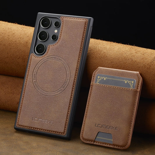 For Samsung Galaxy S23 Ultra 5G LC.IMEEKE L3 Series Detachable RFID Card Bag Magsafe Phone Case(Brown)