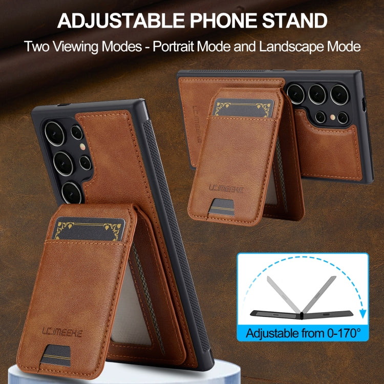 For Samsung Galaxy S23 Ultra 5G LC.IMEEKE L3 Series Detachable RFID Card Bag Magsafe Phone Case(Brown)