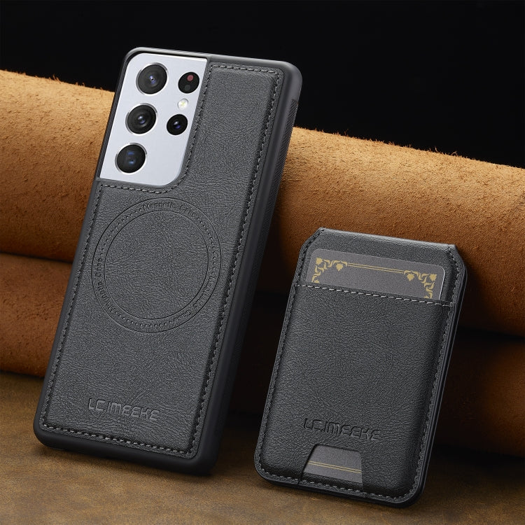 For Samsung Galaxy S21 Ultra 5G LC.IMEEKE L3 Series Detachable RFID Card Bag Magsafe Phone Case(Black)