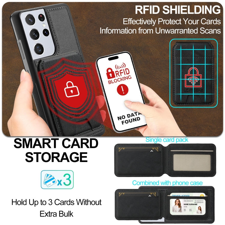 For Samsung Galaxy S21 Ultra 5G LC.IMEEKE L3 Series Detachable RFID Card Bag Magsafe Phone Case(Black)